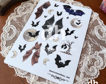 Bat Sticker Sheet – Spooky Planner Stickers – Laptop Sticker – Water Bottle Sticker – Halloween Sticker – Journal Stickers – Goth Stickers