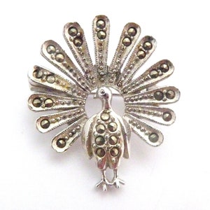 Vintage Small Marcasite Set Peacock Bird Design Brooch, 50s Jewellery