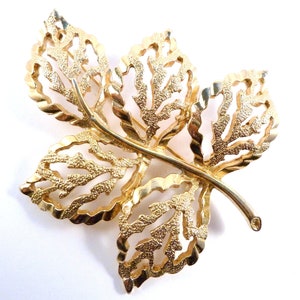 Vintage Large Textured Leaf Brooch By Sarah Coventry, 70s Jewellery.