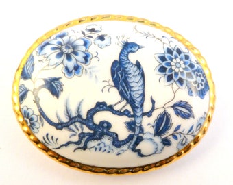 Antique Victorian Small Hand Painted China Blue Flower Brooch Pin