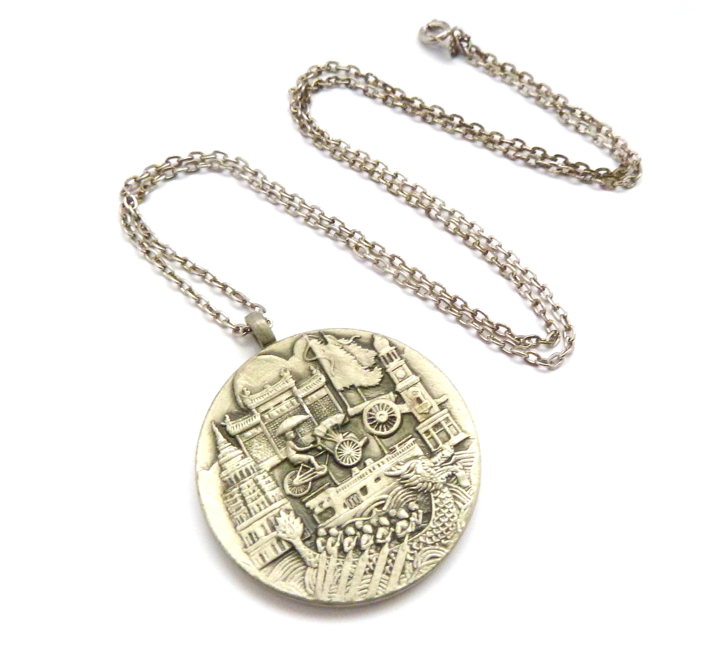 Vintage Royal Selangor Pewter Embossed Malaysia View Pendant