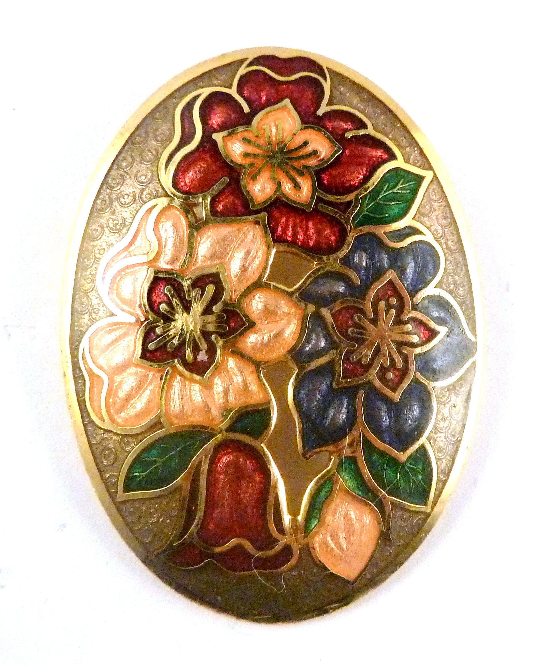 Vintage Cloisonne Brooch, Cloisonne Enamel Floral Design Pin