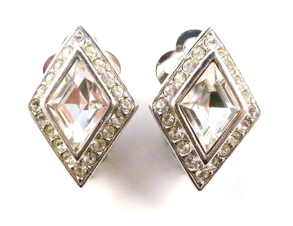 ☆人気☆【VINTAGE HOLLYWOOD】☆All Crystal Ring Earring.s☆ Art Deco Vintage Hollywood Crystal Earrings by Sweet Romance