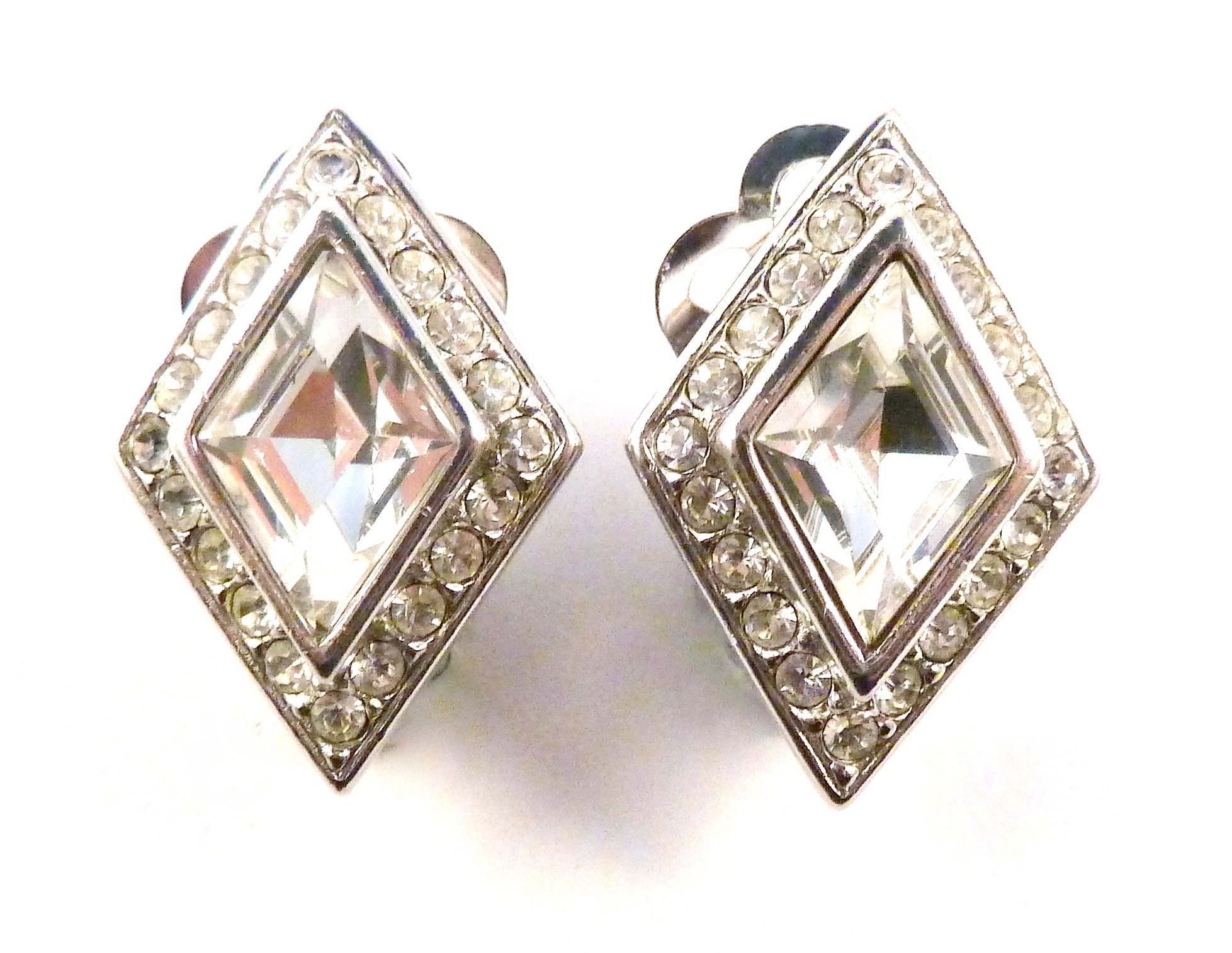 Vintage Earrings, Attwood and Sawyer Rhinestone Set Clip Ons