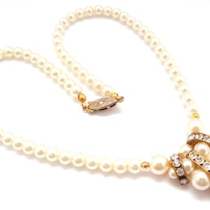 Vintage Faux Pearl And Rhinestone Statement Design Choker Necklace, 80s Jewellery