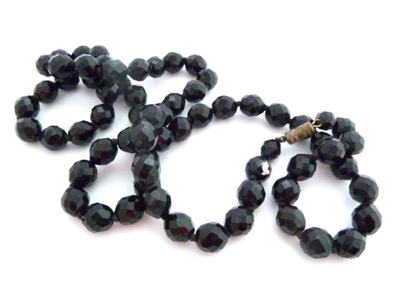 Vintage Necklace, Chunky Black Faceted French Jet… - image 1