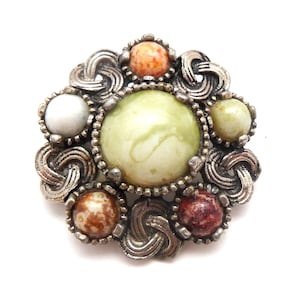 Vintage Scottish Celtic Style Brooch With Faux Gem Detailing, 70s Jewellery.