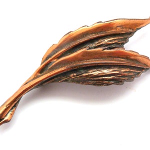 Vintage Brooch, Large Copper Layered Leaf Design Pin,  80s Jewellery