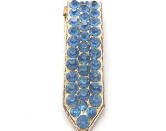 Vintage Blue Rhinestone Set Art Deco Era Geometric Design Dress Clip, 30s 40s Jewellery