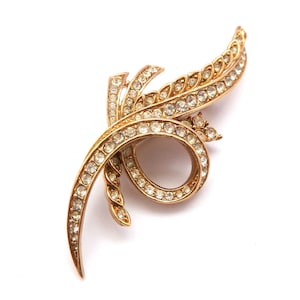 Vintage Attwood And Sawyer Rhinestone Detailed Abstract Leaf Design Brooch, 90s Jewellery