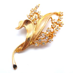Vintage Rhinestone Detailed Abstract Modernist Floral Spray Design Brooch, 80s Jewellery