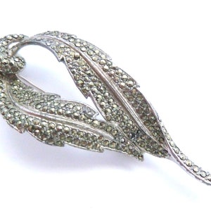 Vintage Brooch Marcasite Set Draped Laurel Leaf Design Pin, 50s 60s Jewellery