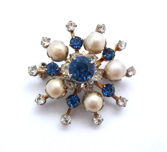 Vintage Star Burst Atomic Style Brooch With Blue … - image 2