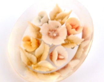 Vintage Large Reverse Carved Lucite Flower Posy Design Brooch, 40s 50s Jewellery