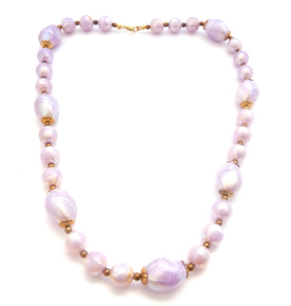 Vintage Necklace, Marbled Pastel Lilac Purple Luc… - image 2
