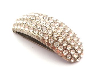 Vintage Large Rhinestone Set Art Deco Era Geometric Curved Design Dress Clip, 30s 40s Jewellery