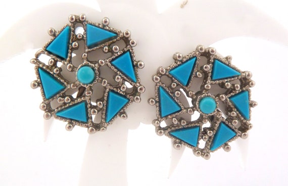 ヴィンテージ フェイクターコイズ 抽象幾何学模様 風車デザイン