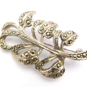 Vintage Brooch, Marcasite Set Cicely Leaves Design Pin, 50s 60s Jewellery