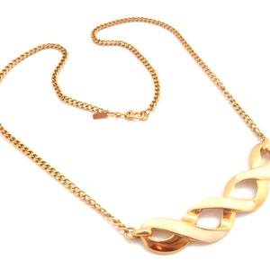 Vintage Cream And Gold Monet Enamel Panel Design Necklace, 80s Jewellery