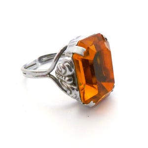 Vintage Chunky Faux Citrin Cocktail Style Mid Century Statement Design Justerbar Storlek Ring, 50-talssmycken