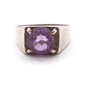 Vintage Modernist Sterling Silber Amethyst Ring - Größe N 1/2