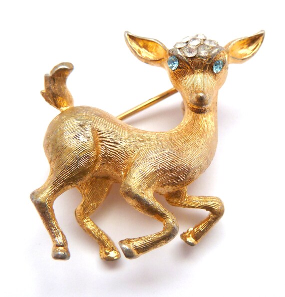 Vintage Brooch, Rhinestone Detailed Female Deer D… - image 4