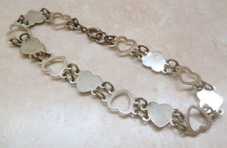 Vintage Heart Bracelet Sterling Silver Heart Bracelet. Silver Heart Bracelet
