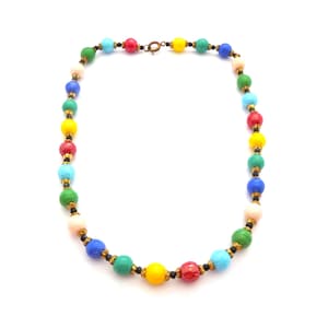 Vintage Art Deco Era Czech Design Harlequin Glass Beaded Choker Necklace, 30s 40s jewellery.