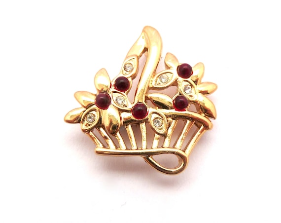 Broche Vintage Années 1930 – Panier Avec Strass – Style Art Déco – Occasion