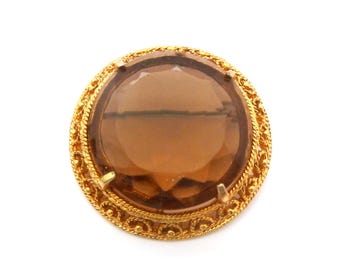 Vintage Large Sphinx Faux Smoky Quartz Rhinestone Set Statement Brooch, 60s 70s Jewellery.