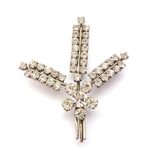 Vintage Large Rhinestone Set Abstract Modernist Floral Design Brooch, 50s Jewellery
