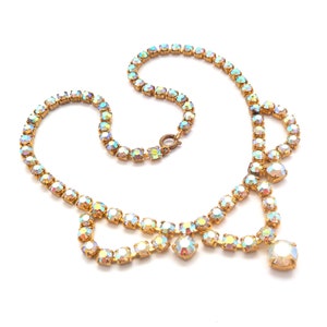 Vintage Necklace, Aurora Borealis Rhinestone Set Swag Drop Design Statement Choker, 50s 60s Jewellery