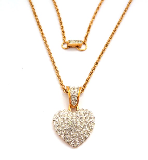 Vintage Necklace, Gold Plated Crystal Heart Design Pendant
