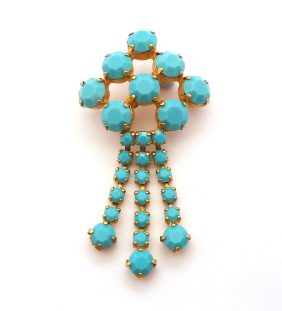 Petite Broche Vintage Cercle Doré Avec Pierre Turquoise - Diamètre 2,8 Cm - Origine France - Occasion