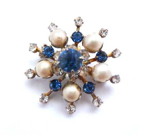 Vintage Star Burst Atomic Style Brooch With Blue … - image 5