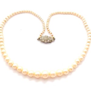 Vintage Faux Pearl Choker Necklace With Ornate Rhinestone Detailed Clasp,  50s Jewellery.