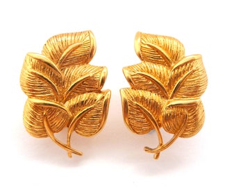 Vintage Earrings, Napier Leaf Design Clip Ons, 80s Jewellery