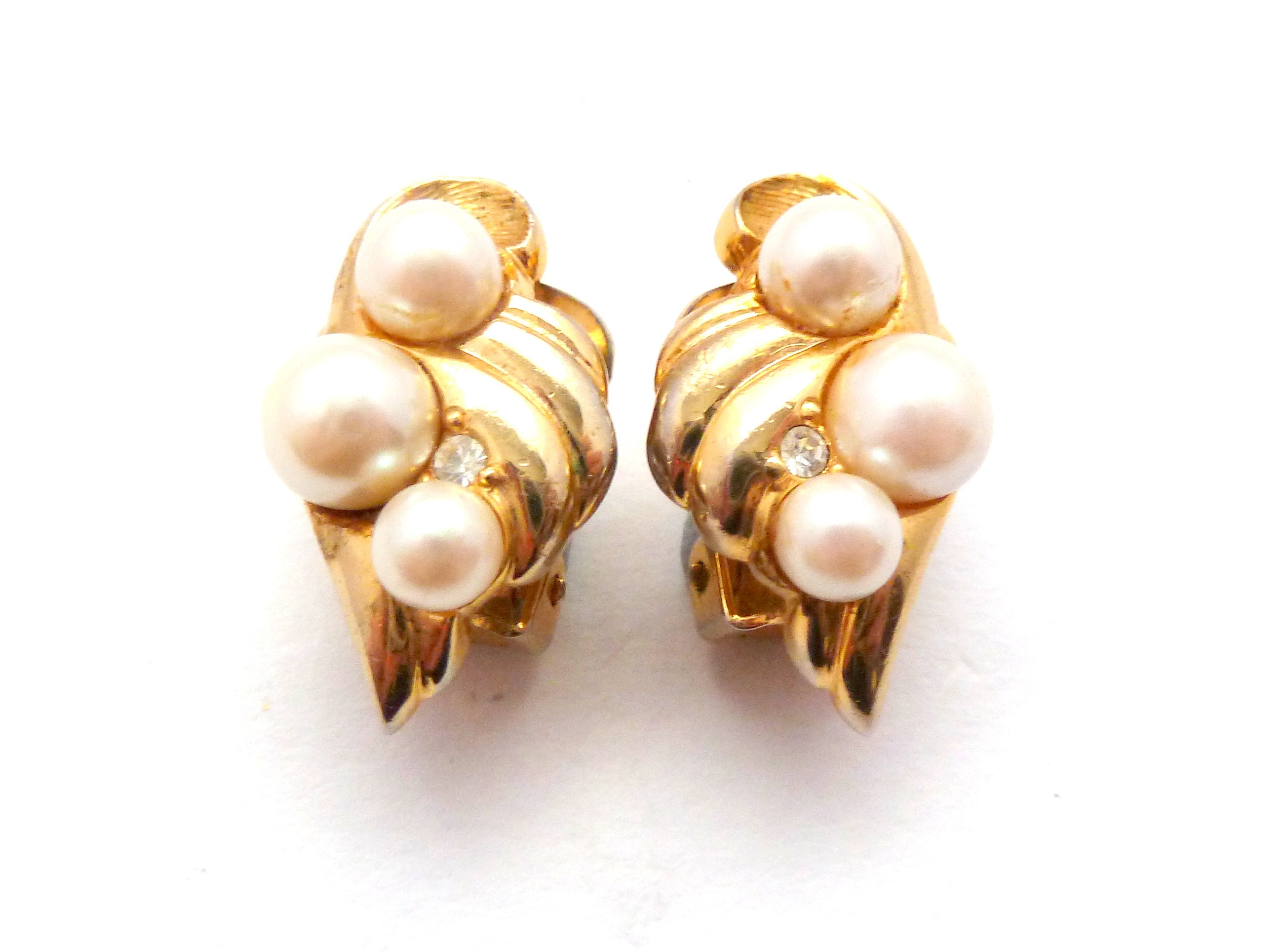Boucles D'Oreilles Clips Vintage - Soleil Doré Et Perle - Années 90 - Alliage