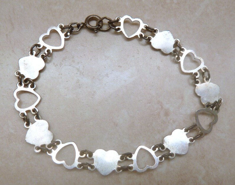 Vintage Heart Bracelet Sterling Silver Heart Bracelet. Silver Heart Bracelet