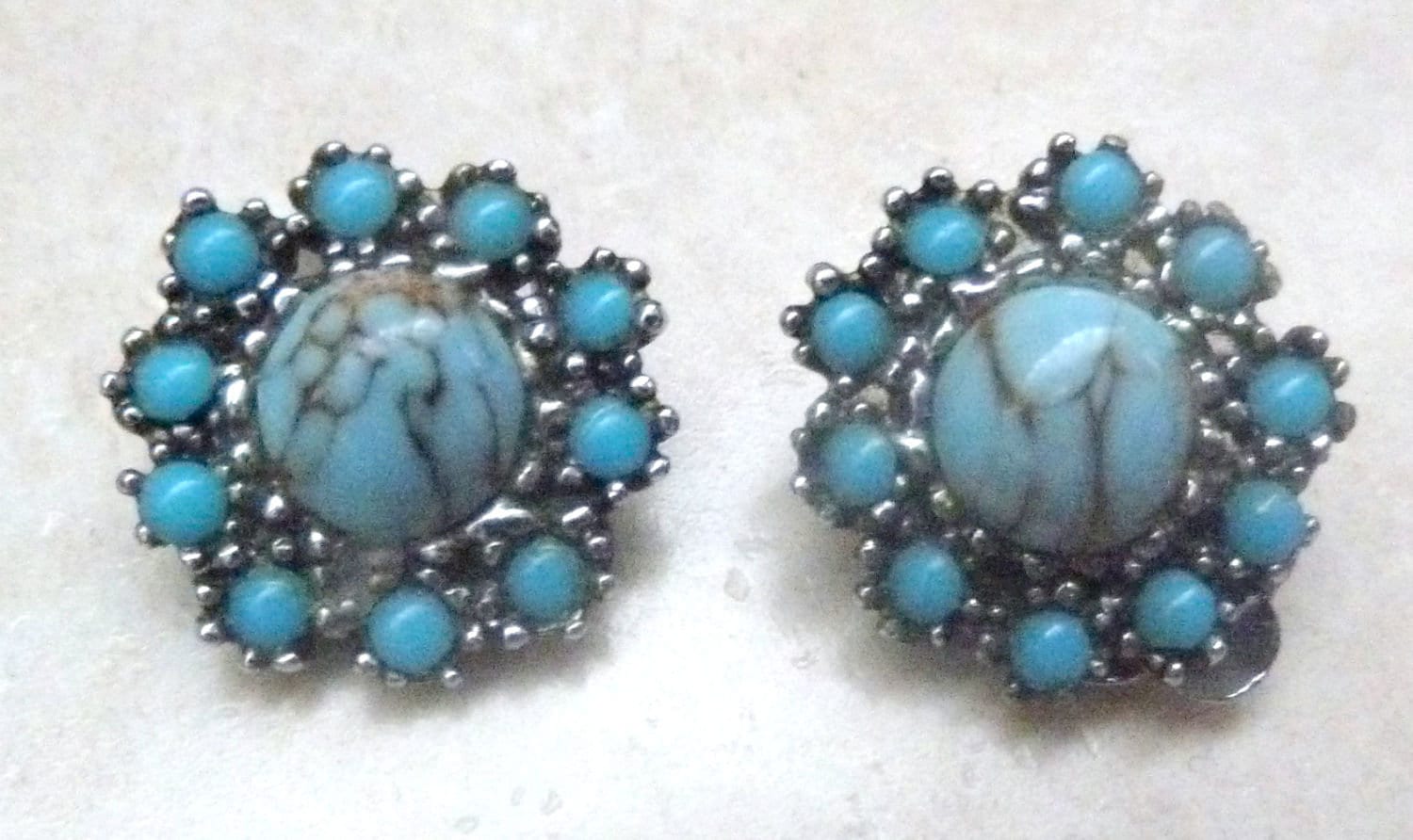 ヴィンテージ フェイクターコイズブルー クリップオンイヤリング、60