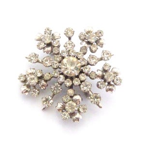 Vintage Rhinestone Set Atomic Age Floral Design Brooch, 50s Jewellery.