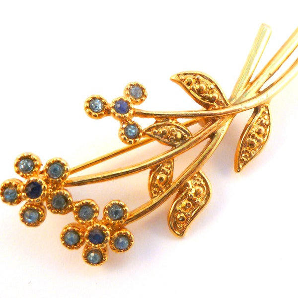 Vintage Brooch Blue Rhinestione Flower Brooch By Movitex 80s Jewellery.