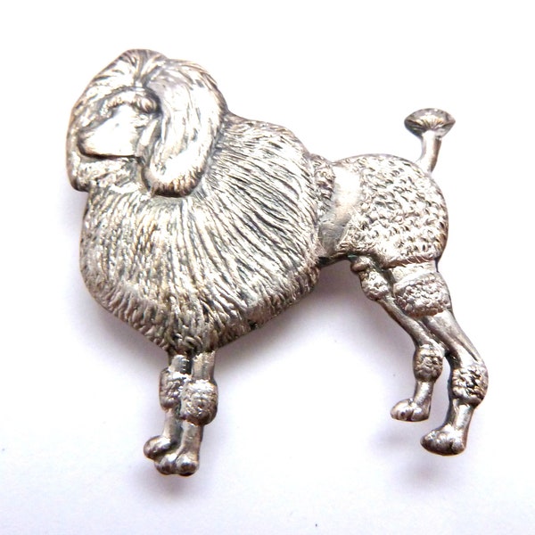 Vintage Brooch Silver Plated Poodle Dog Design Pin By Kenart, 40s 50s Jewellery.