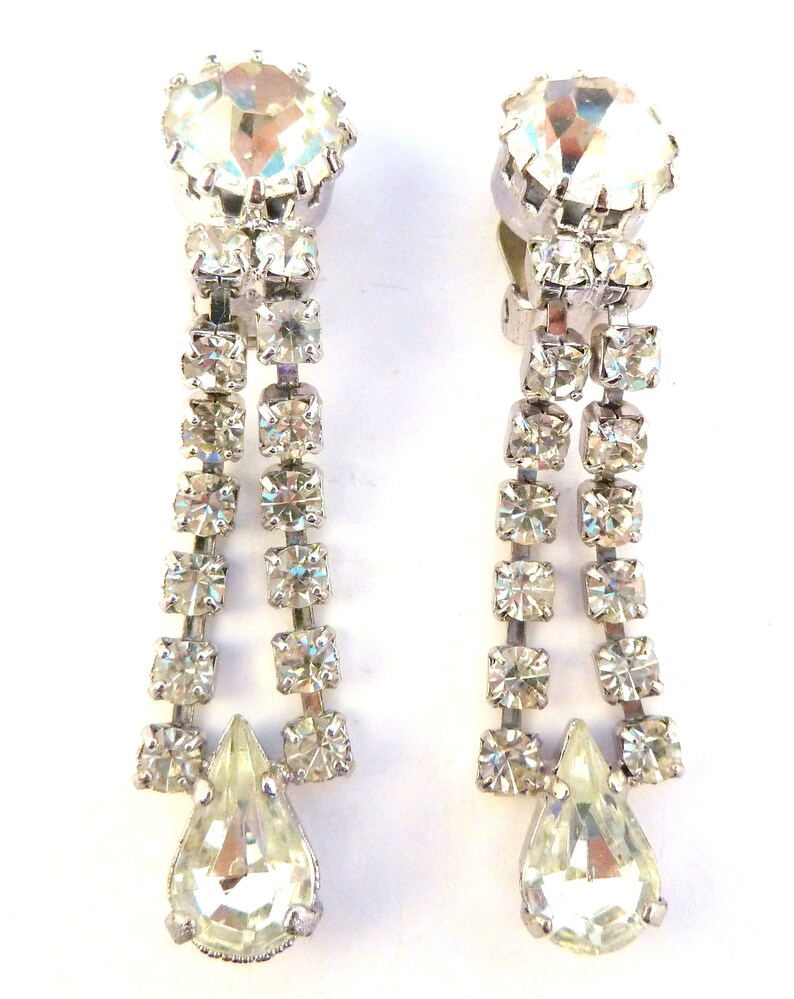 80/'s Earrings Rhinestone Earrings Vintage Art Deco Revival Style Rhinestone Drop Clip On Earrings