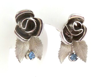 Boucles D'oreilles Vintage Strass Roses Irisés - Années 70, Forme Rectangle, Clips, Occasion