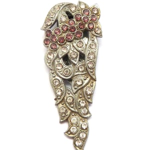 Vintage Rhinestone Set Art Deco Era Floral Design Dress Clip, 30s 40s Jewellery