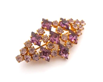 Vintage Lilac And Purple Rhinestone Set Geometric Design Statement Brooch, 50's 60s Jewellery