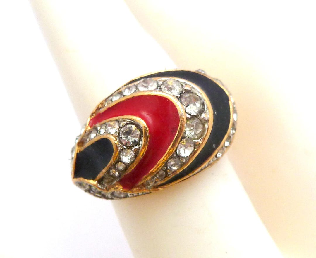 A&S Attwood and Sawyer　ヴィンテージ　アンティークリング Vintage Attwood and Sawyer Black and Red Enamel Rhinestone