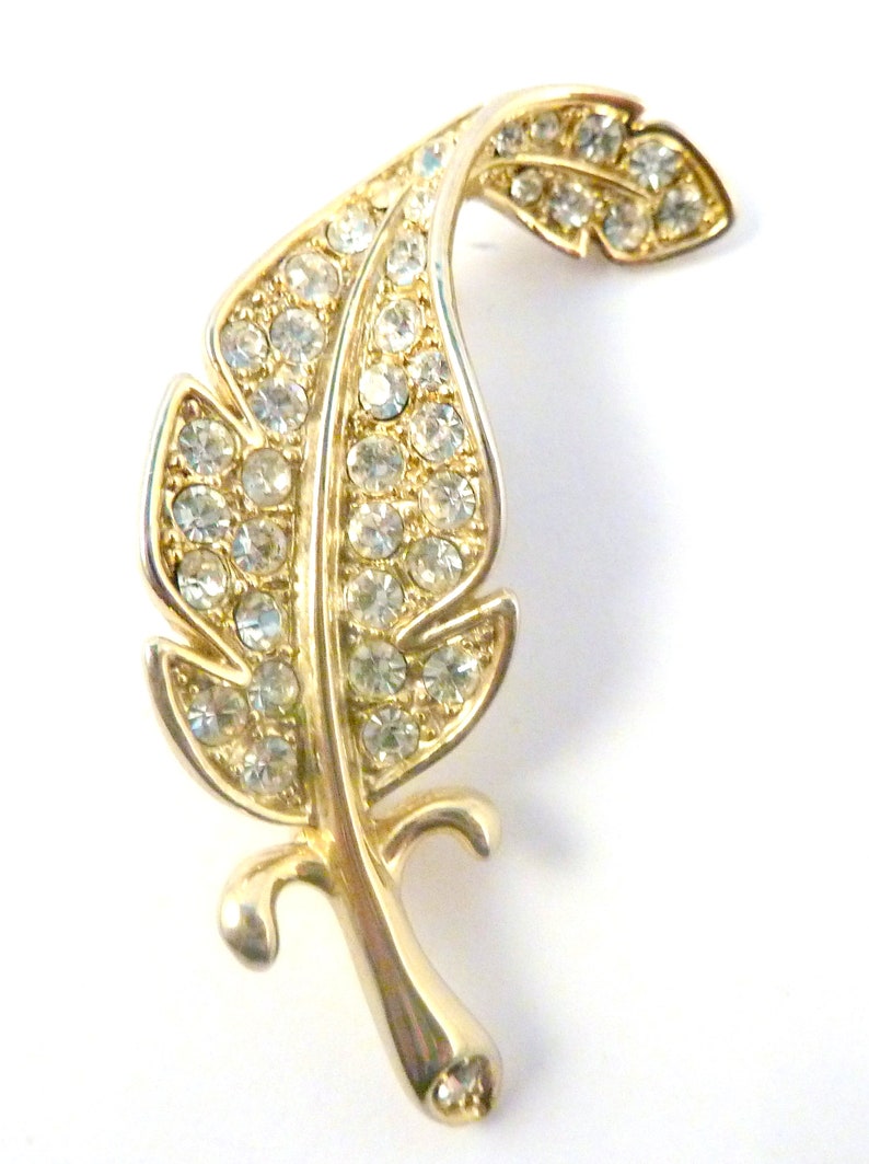Set Of Two Pink And White Rhinestone Leaf Style Brooches. Statement Vintage Rhinestone Leaf Pins