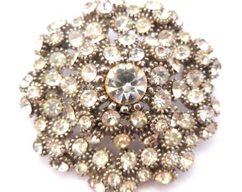 Huge Ornate Topaz/ Citrine/ Grey/ Black Crystal Chinese Dragon Brooch in Aged Huge Ornate Topaz/ Citrine/ Grey/ Black Crystal Chinese Dragon Brooch in Aged